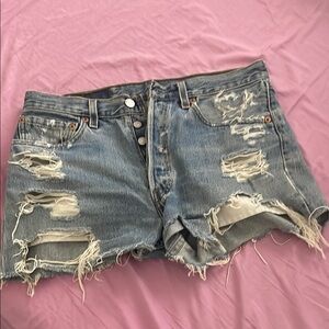 Levi's Blue Distressed Jean Shorts